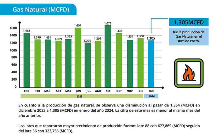 Producción de gas natural en enero del 2024 disminuye a 1.305 MCFD ...